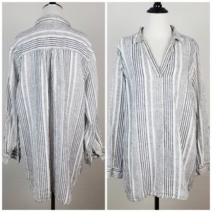 C&C California Top Linen V Neck Striped Shirt Blouse Boho Summer Neutral Coastal